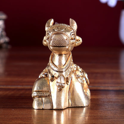 Brass Nandi Statue – Mini Intricate Design 3 inch - Budhshiv.com