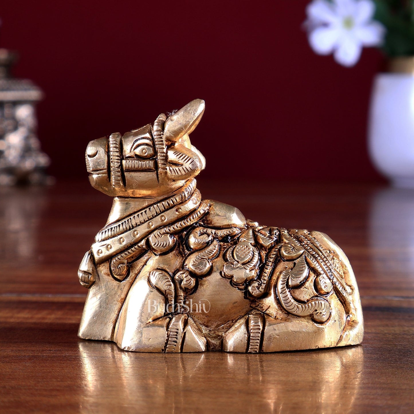 Brass Nandi Statue – Mini Intricate Design 3 inch - Budhshiv.com