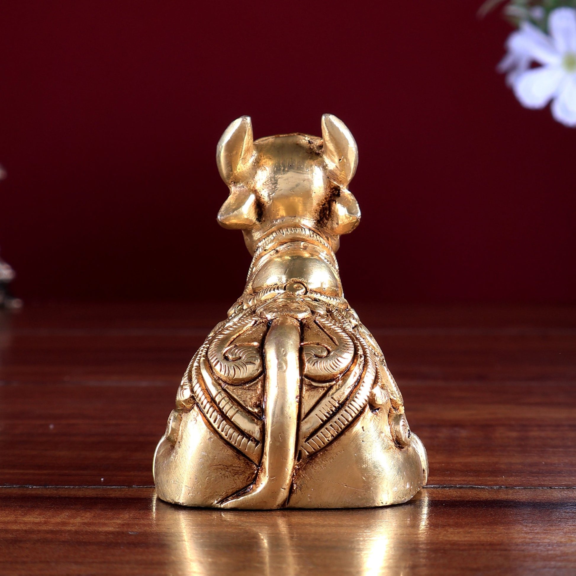 Brass Nandi Statue – Small Intricate Design 4" - Budhshiv.com
