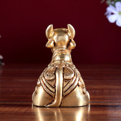 Brass Nandi Statue – Small Intricate Design 4" - Budhshiv.com