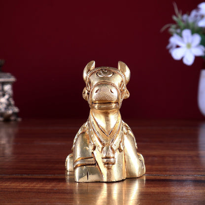 Brass Nandi Statue – Small Intricate Design 4" - Budhshiv.com