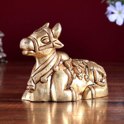 Brass Nandi Statue – Small Intricate Design 4" - Budhshiv.com