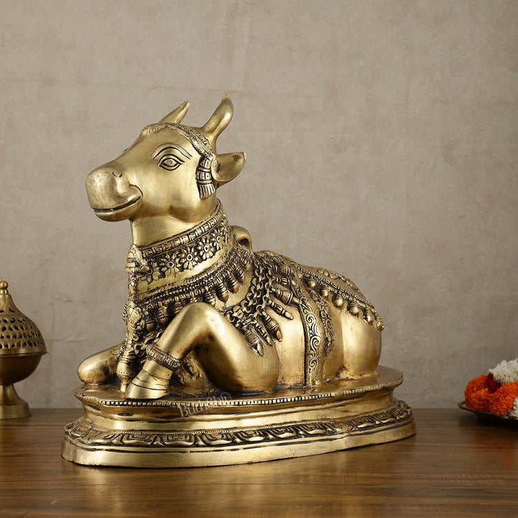 Brass Nandi Statue vintage tone - 20 inch - Budhshiv.com