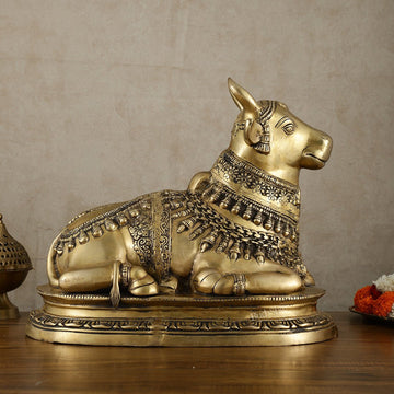 Brass Nandi Statue vintage tone - 20 inch - Budhshiv.com