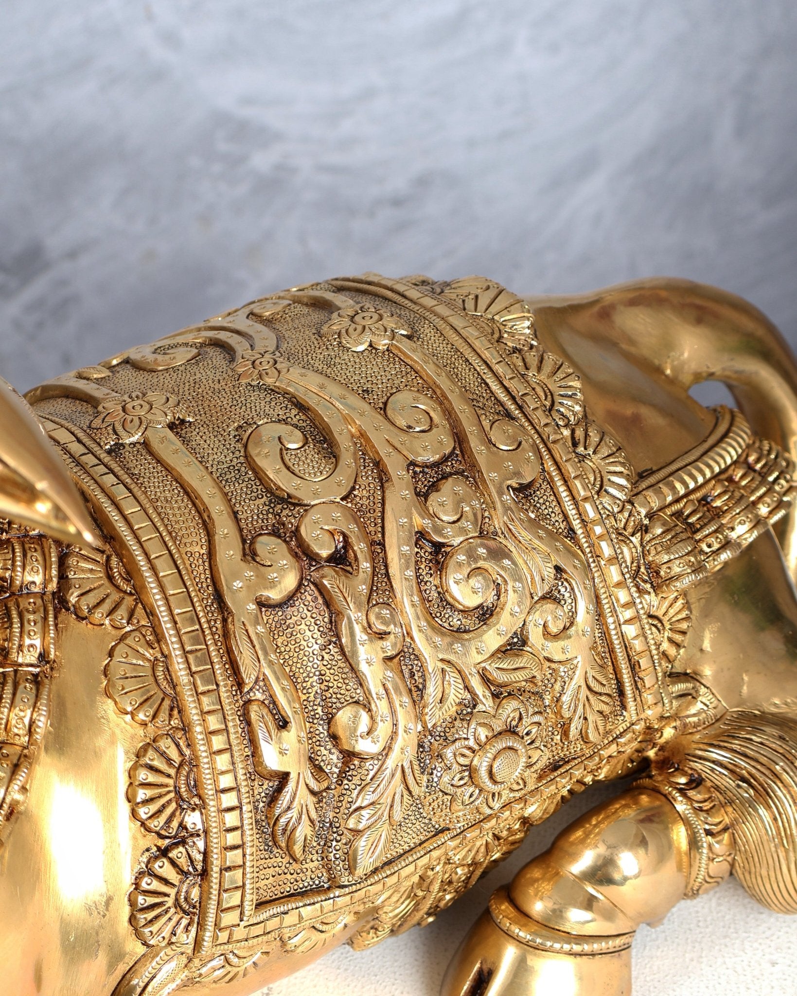 Brass Nandi Statue with Raised Right Leg – Unique Carved Divine Sculpture (14 Inches) - Budhshiv.com