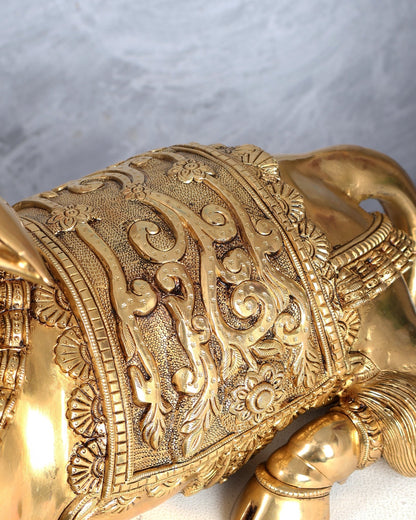 Brass Nandi Statue with Raised Right Leg – Unique Carved Divine Sculpture (14 Inches) - Budhshiv.com