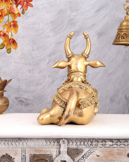 Brass Nandi Statue with Raised Right Leg – Unique Carved Divine Sculpture (14 Inches) - Budhshiv.com