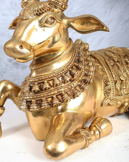 Brass Nandi Statue with Raised Right Leg – Unique Carved Divine Sculpture (14 Inches) - Budhshiv.com