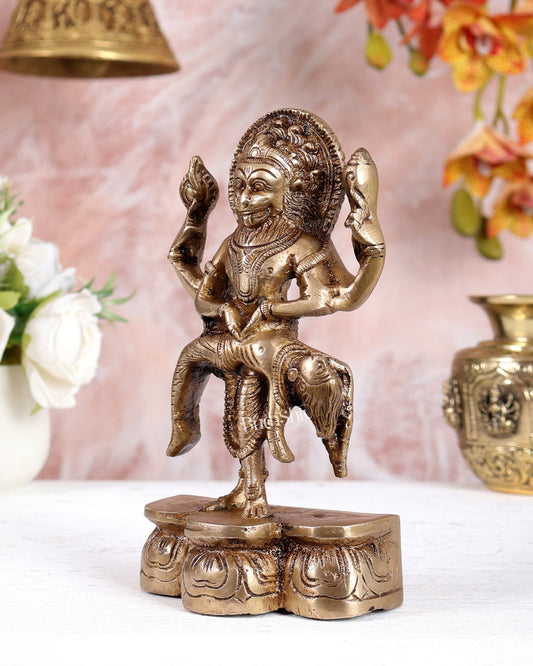 Brass Narasimha Killing Hiranyakashyap Idol – Lord Narasimha Avatar Statue (7.5 Inches) - Budhshiv.com