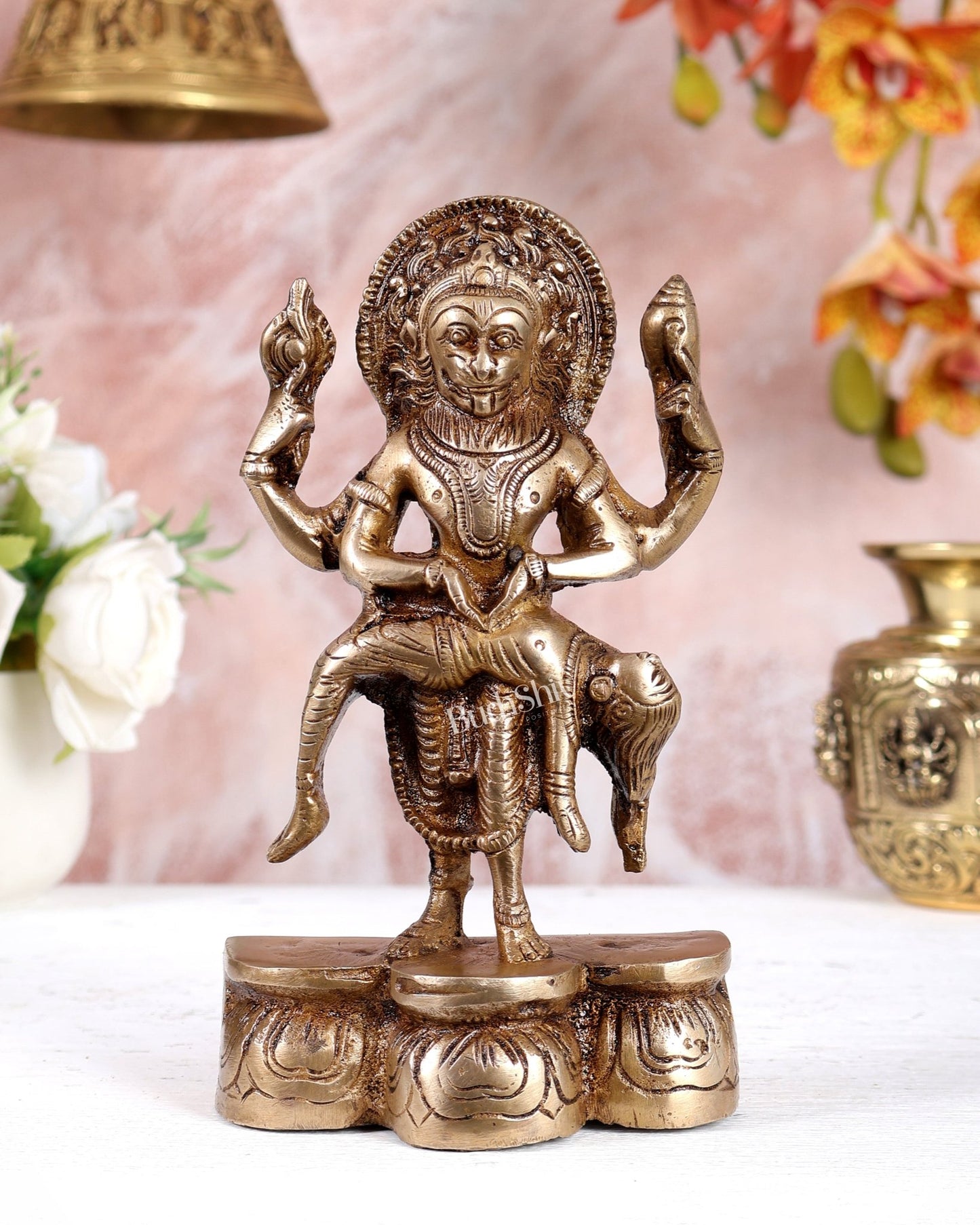 Brass Narasimha Killing Hiranyakashyap Idol – Lord Narasimha Avatar Statue (7.5 Inches) - Budhshiv.com