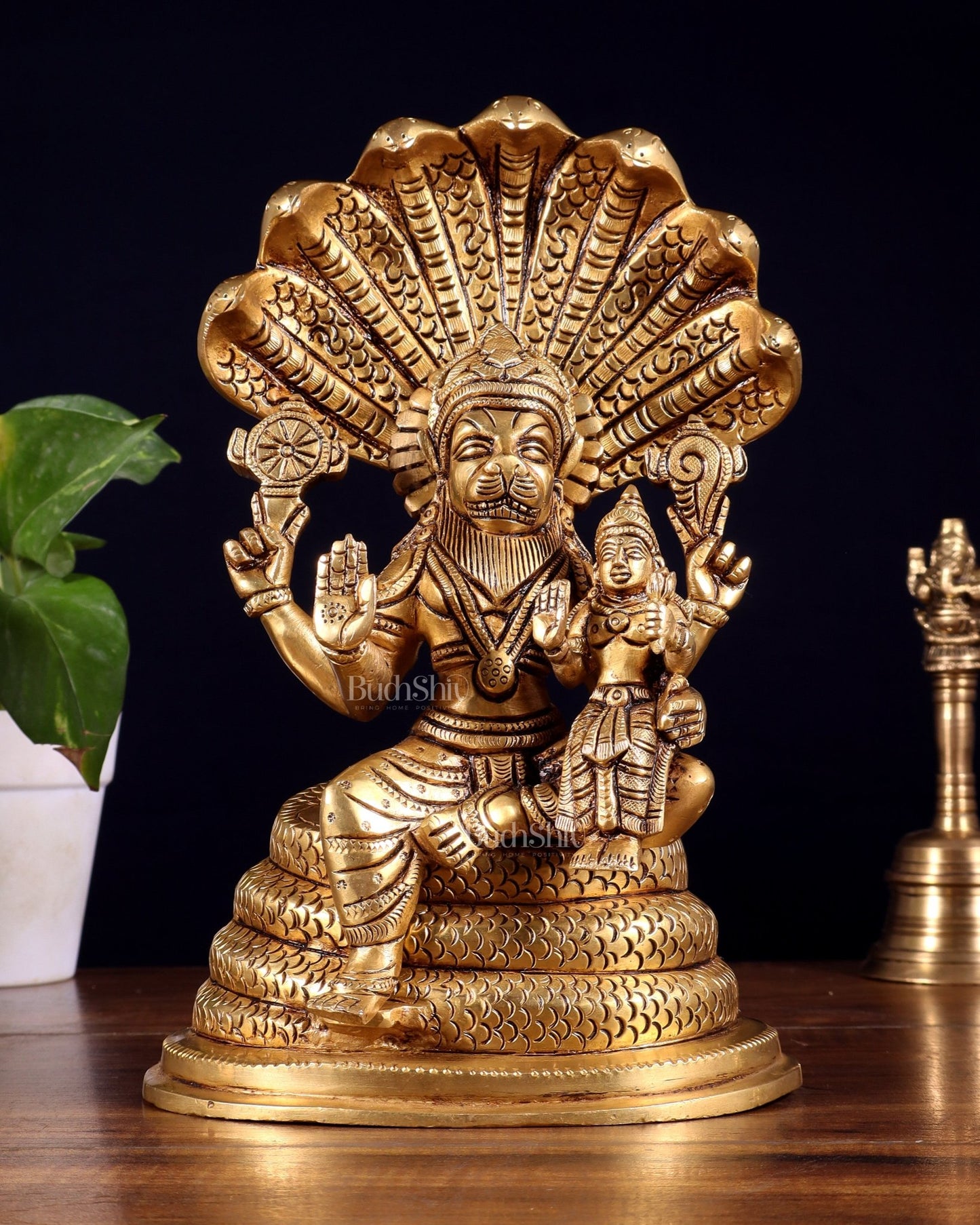 Brass Narasimha Lakshmi idol 10 inch - Budhshiv.com