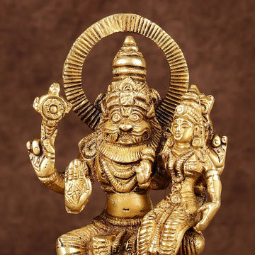 Brass Narasimha Lakshmi Idol | Height: 6 inch - Budhshiv.com