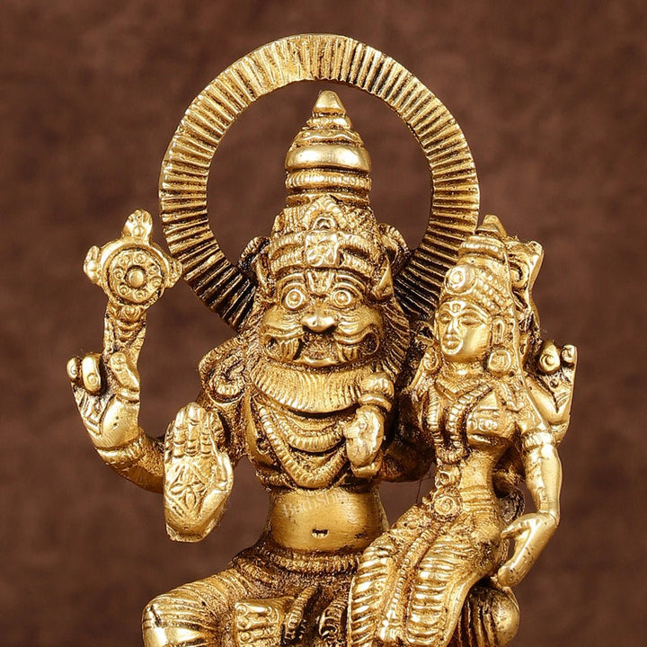 Brass Narasimha Lakshmi Idol | Height: 6 inch - Budhshiv.com