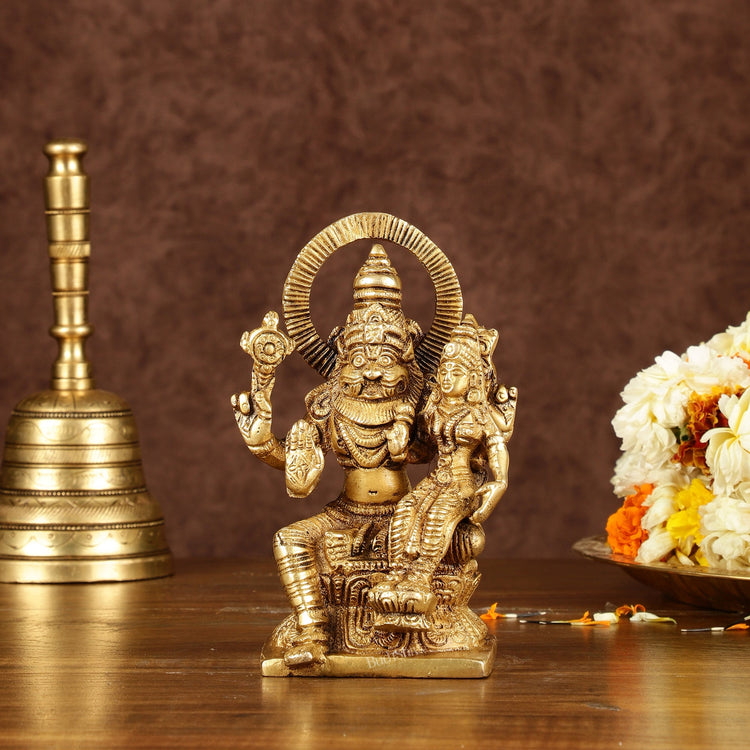 Brass Narasimha Lakshmi Idol | Height: 6 inch - Budhshiv.com
