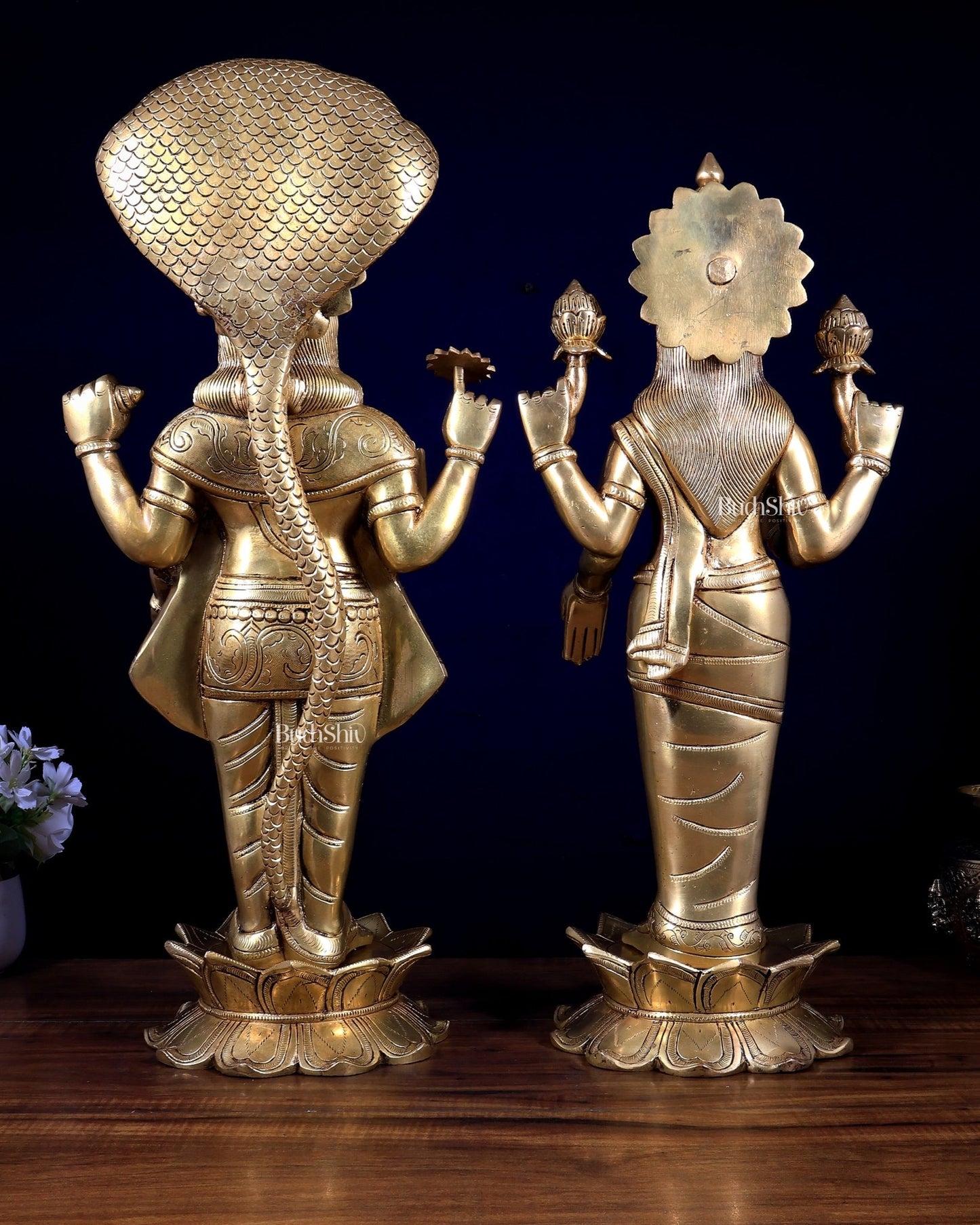 Brass Narayan Lakshmi Idol | 23" Vishnu Sheshnaag Pair - Budhshiv.com