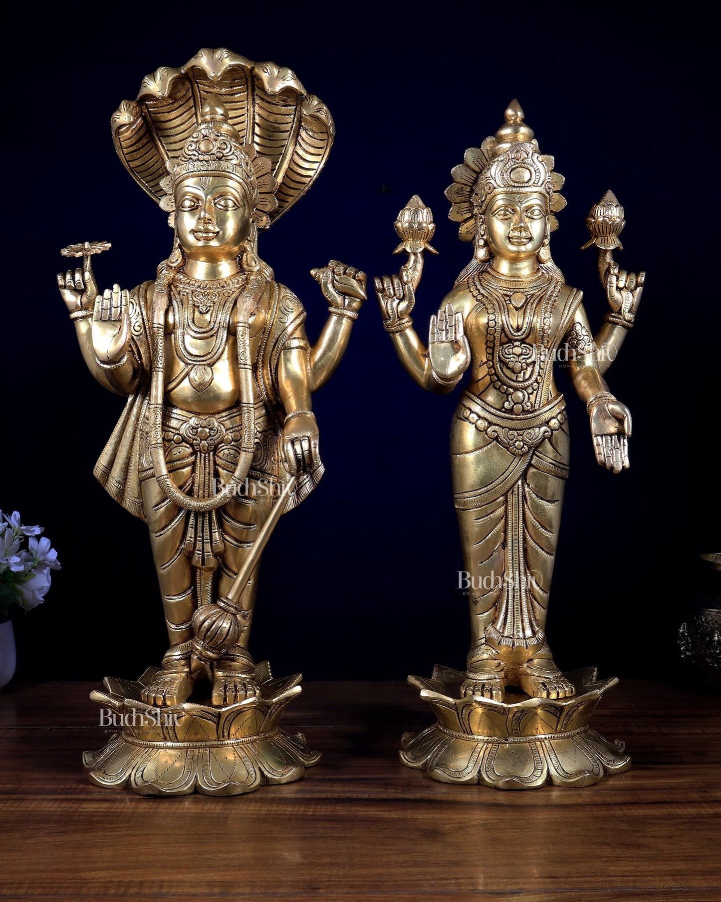 Brass Narayan Lakshmi Idol | 23" Vishnu Sheshnaag Pair - Budhshiv.com