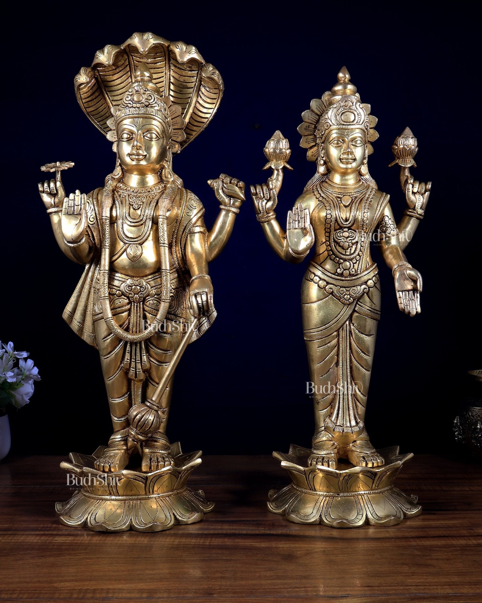 Brass Narayan Lakshmi Idol | 23" Vishnu Sheshnaag Pair - Budhshiv.com