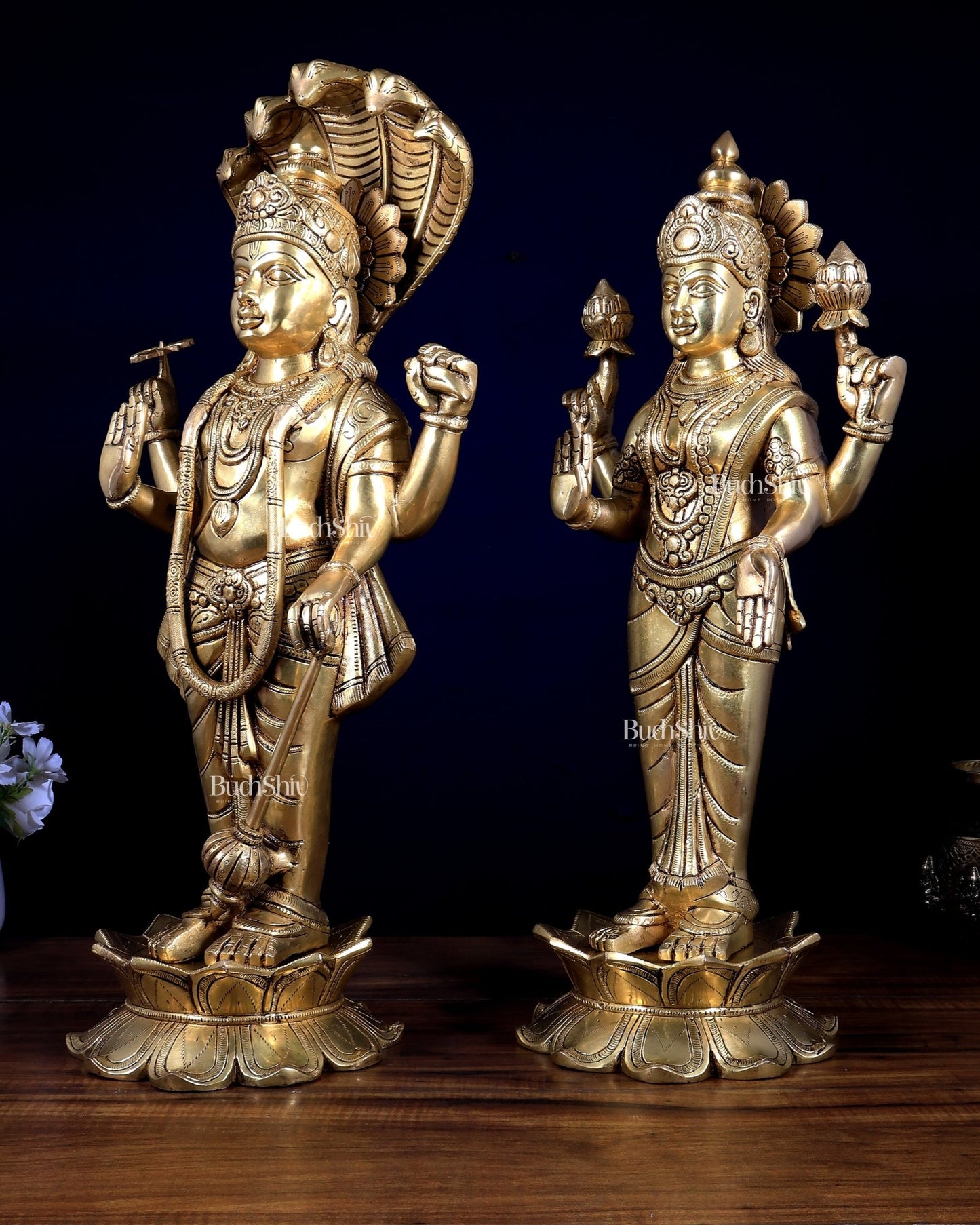 Brass Narayan Lakshmi Idol | 23" Vishnu Sheshnaag Pair - Budhshiv.com