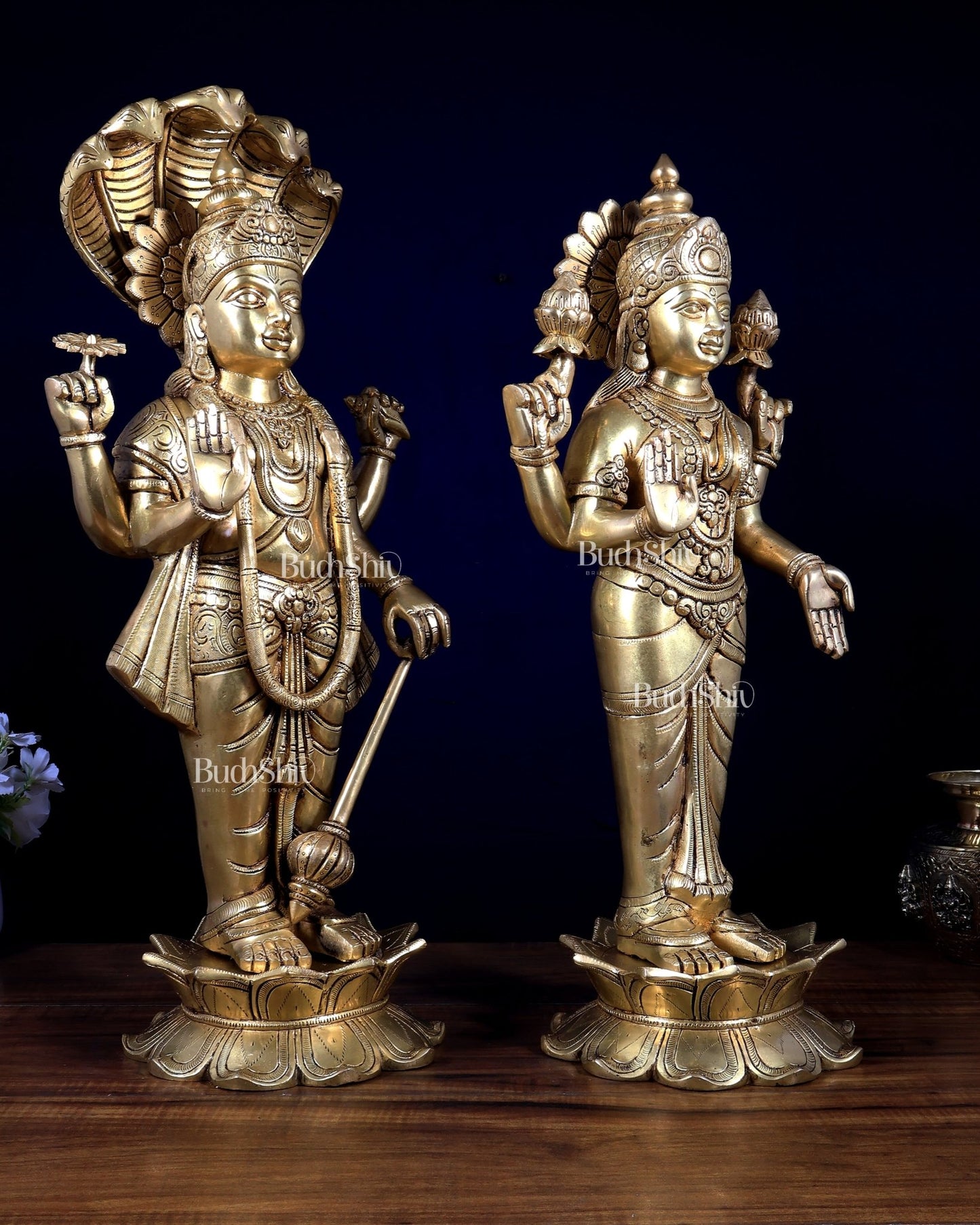 Brass Narayan Lakshmi Idol | 23" Vishnu Sheshnaag Pair - Budhshiv.com