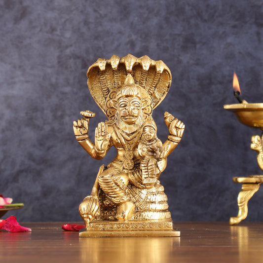 Brass Narsimha Lakshmi Idol 5.5 Inch - Budhshiv.com