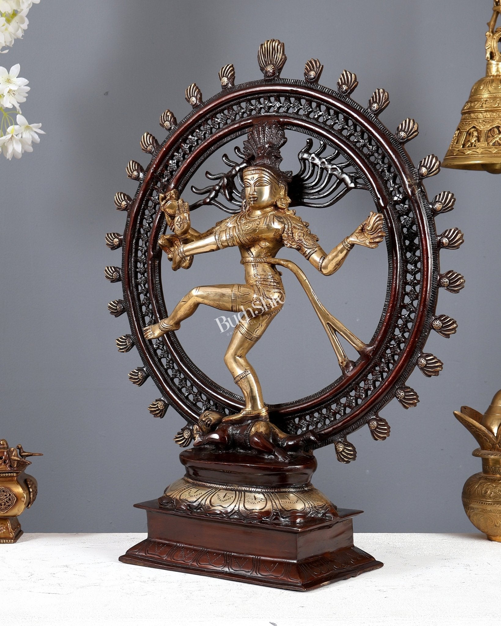 Brass Nataraja Dancing Shiva Dual Tone Sculpture – 22 Inch High Energy Lord Shiva Idol - Budhshiv.com