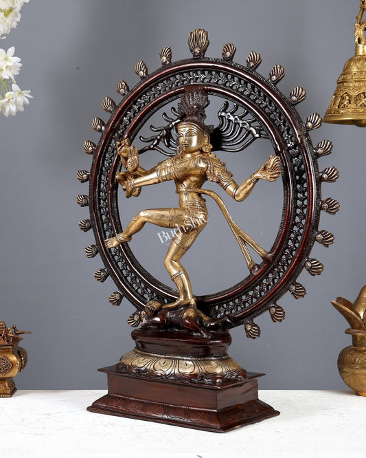 Brass Nataraja Dancing Shiva Dual Tone Sculpture – 22 Inch High Energy Lord Shiva Idol - Budhshiv.com