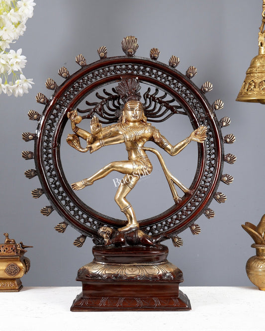 Brass Nataraja Dancing Shiva Dual Tone Sculpture – 22 Inch High Energy Lord Shiva Idol - Budhshiv.com