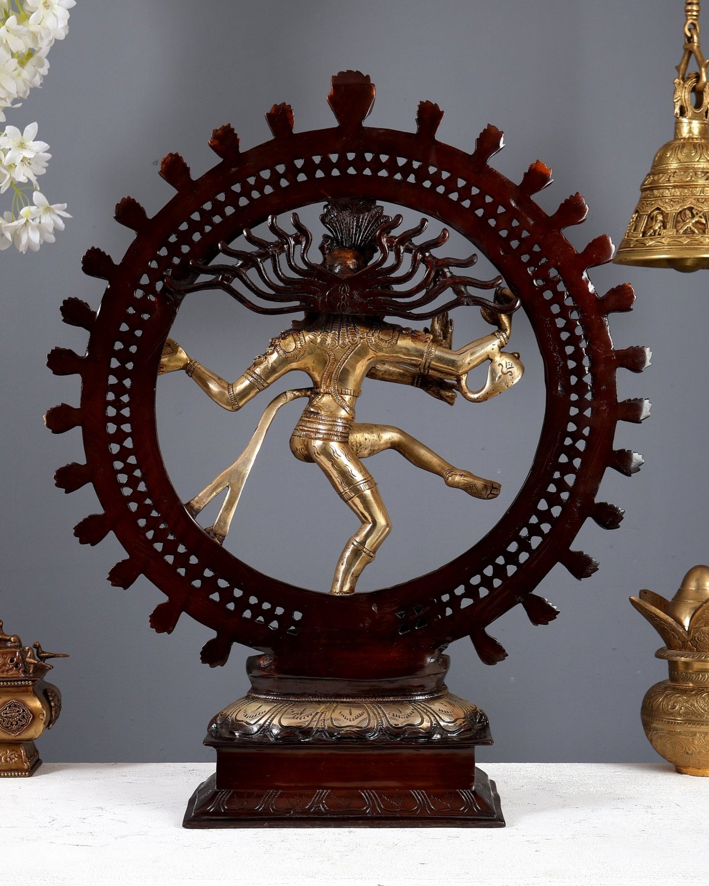 Brass Nataraja Dancing Shiva Dual Tone Sculpture – 22 Inch High Energy Lord Shiva Idol - Budhshiv.com