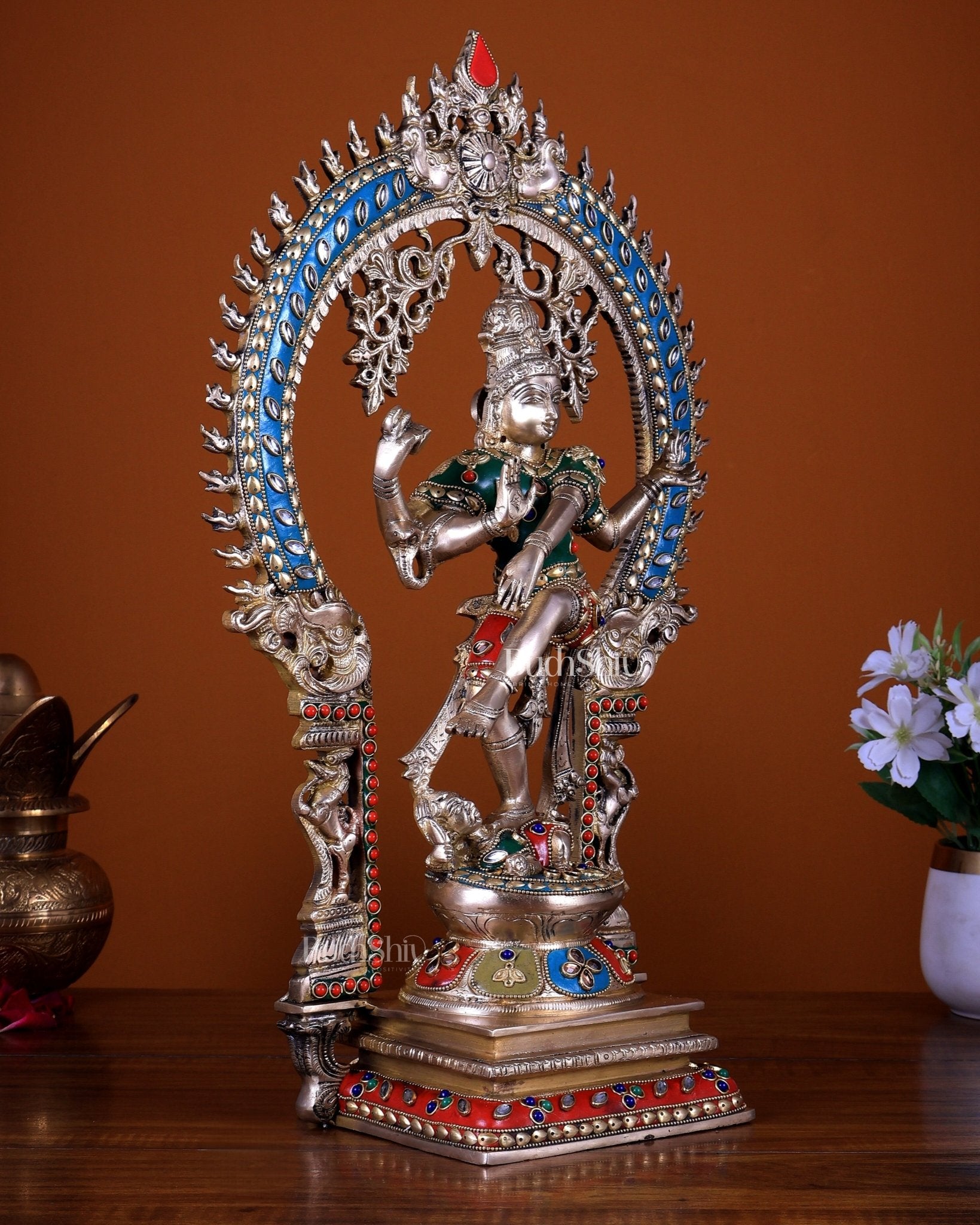 Brass Nataraja Dancing Shiva Statue - 18" meenakari - Budhshiv.com