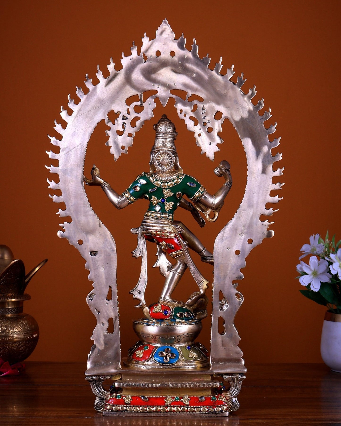 Brass Nataraja Dancing Shiva Statue - 18" meenakari - Budhshiv.com