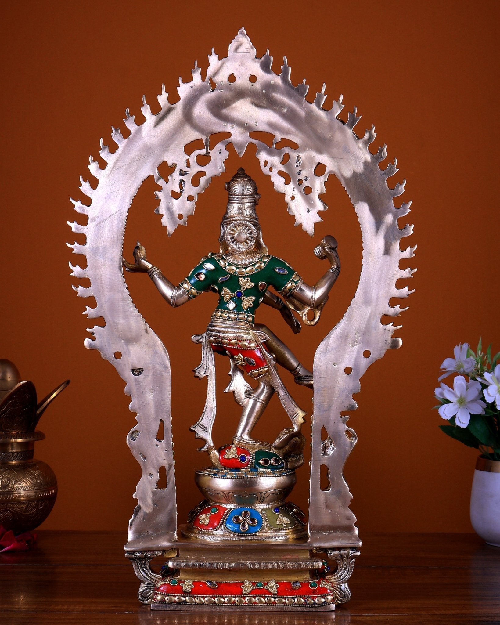 Brass Nataraja Dancing Shiva Statue - 18" meenakari - Budhshiv.com