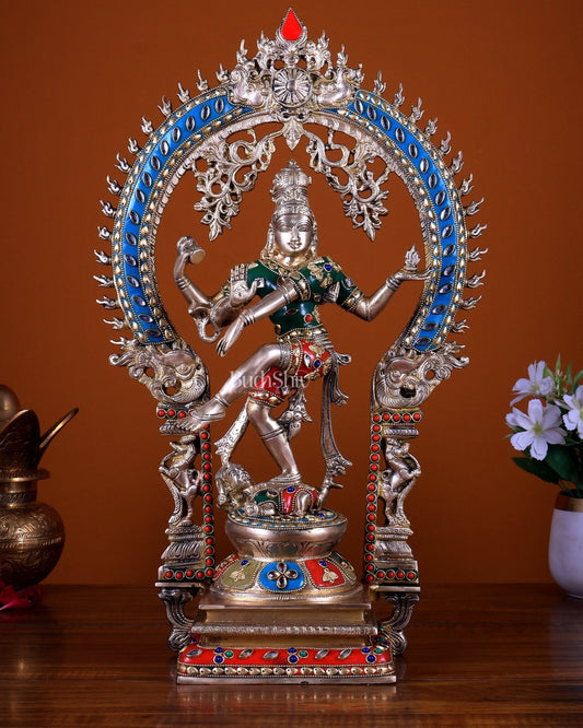 Brass Nataraja Dancing Shiva Statue - 18" meenakari - Budhshiv.com