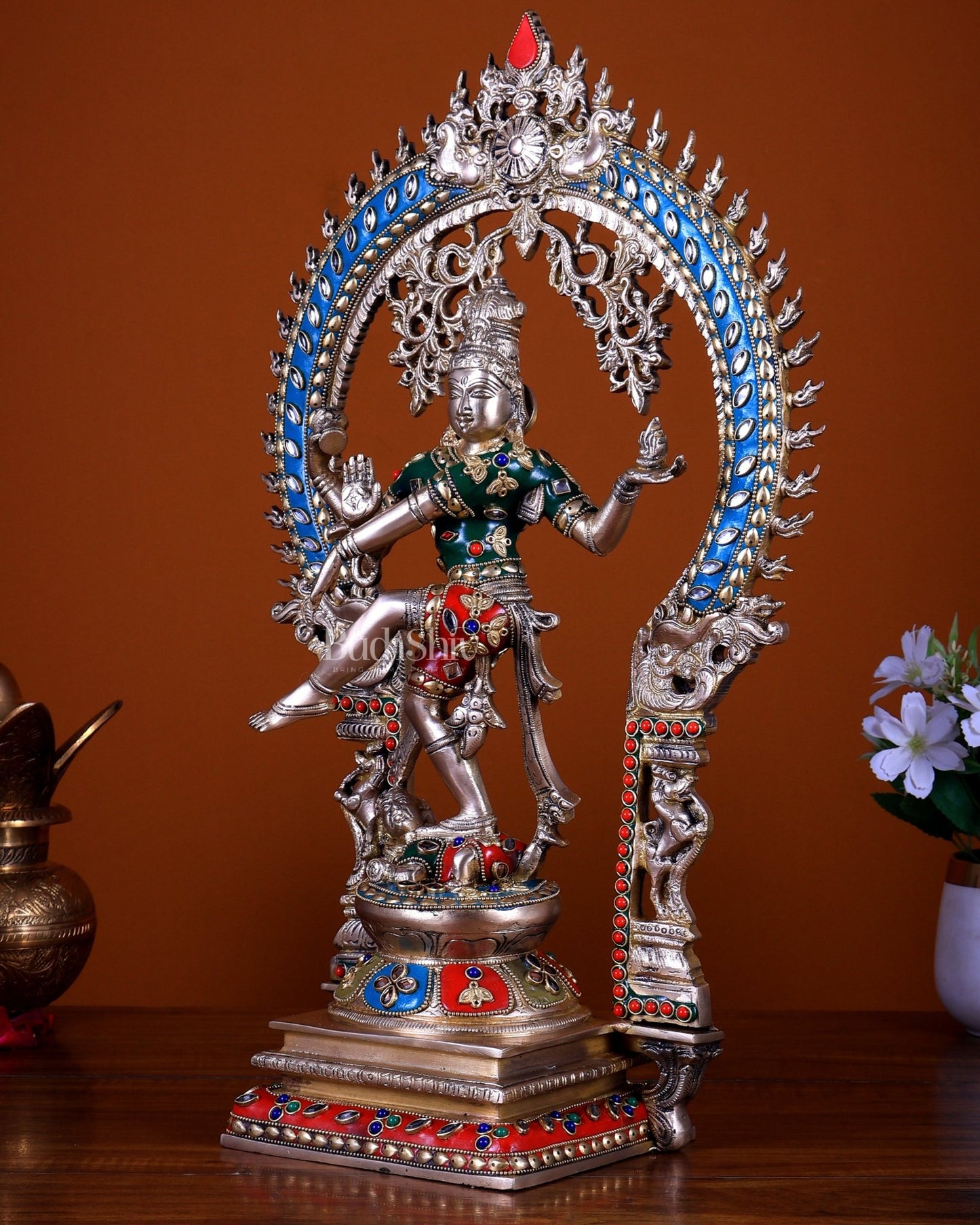 Brass Nataraja Dancing Shiva Statue - 18" meenakari - Budhshiv.com