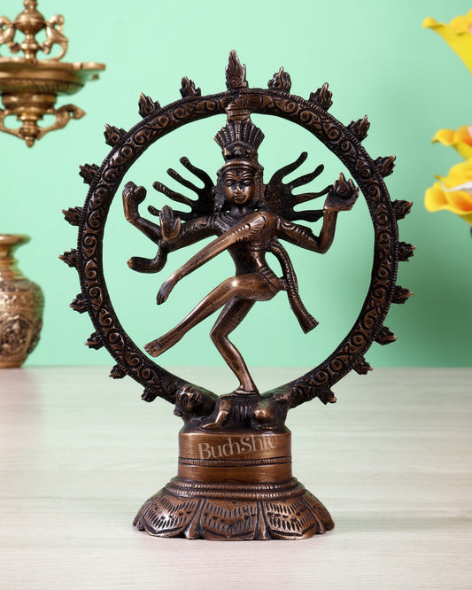 Brass Nataraja Idol - 7.5 Inch antique tone - Budhshiv.com