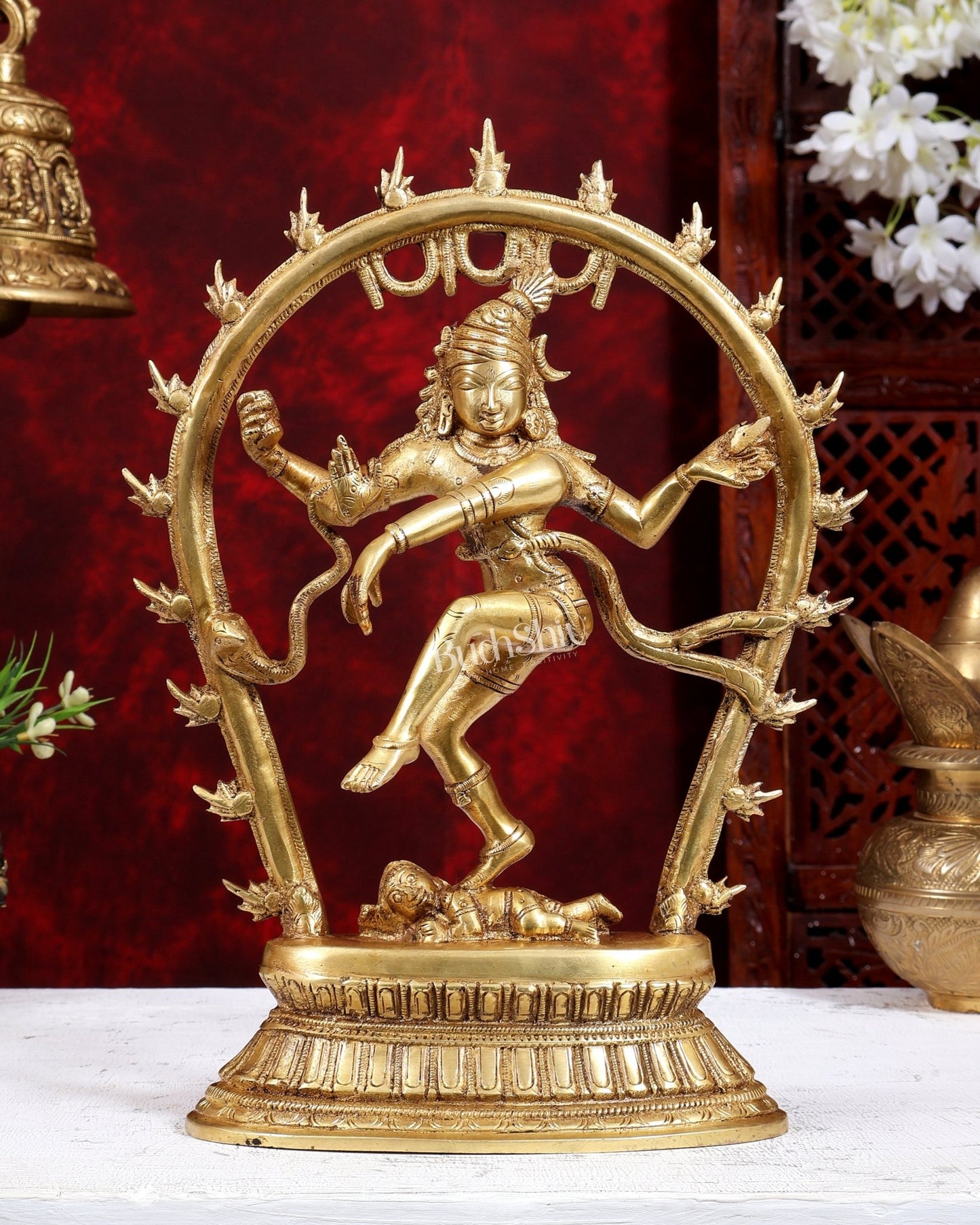 Brass Nataraja Idol with Oval Arch - 12.5 inch - Budhshiv.com