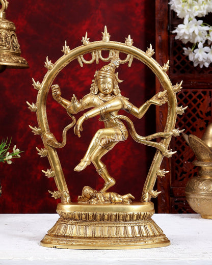 Brass Nataraja Idol with Oval Arch - 12.5 inch - Budhshiv.com