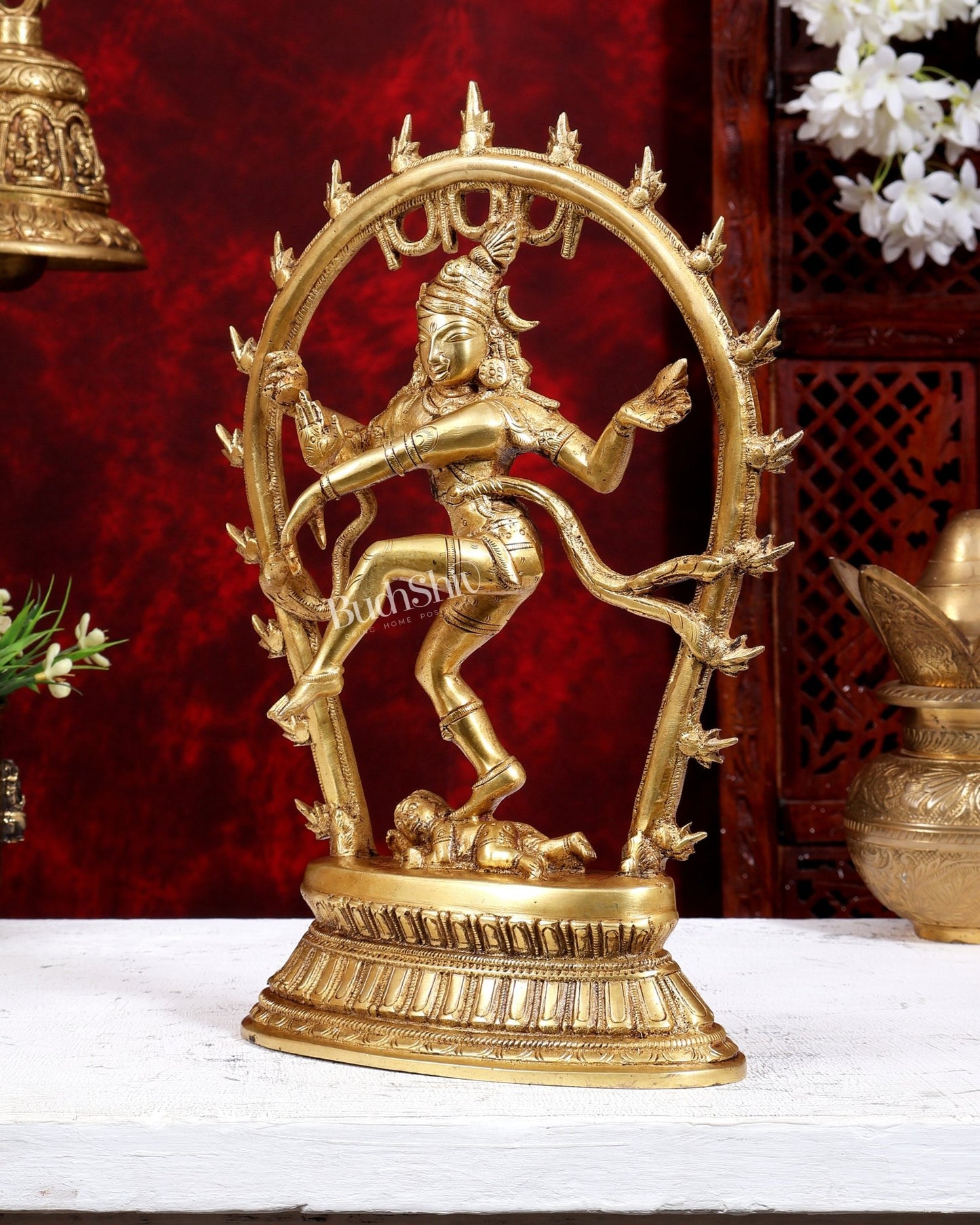 Brass Nataraja Idol with Oval Arch - 12.5 inch - Budhshiv.com