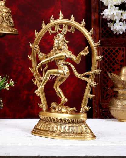 Brass Nataraja Idol with Oval Arch - 12.5 inch - Budhshiv.com