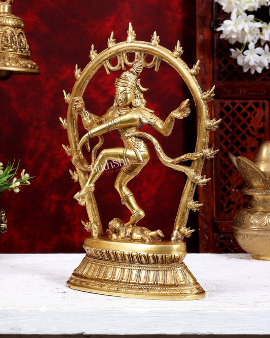 Brass Nataraja Idol with Oval Arch - 12.5 inch - Budhshiv.com