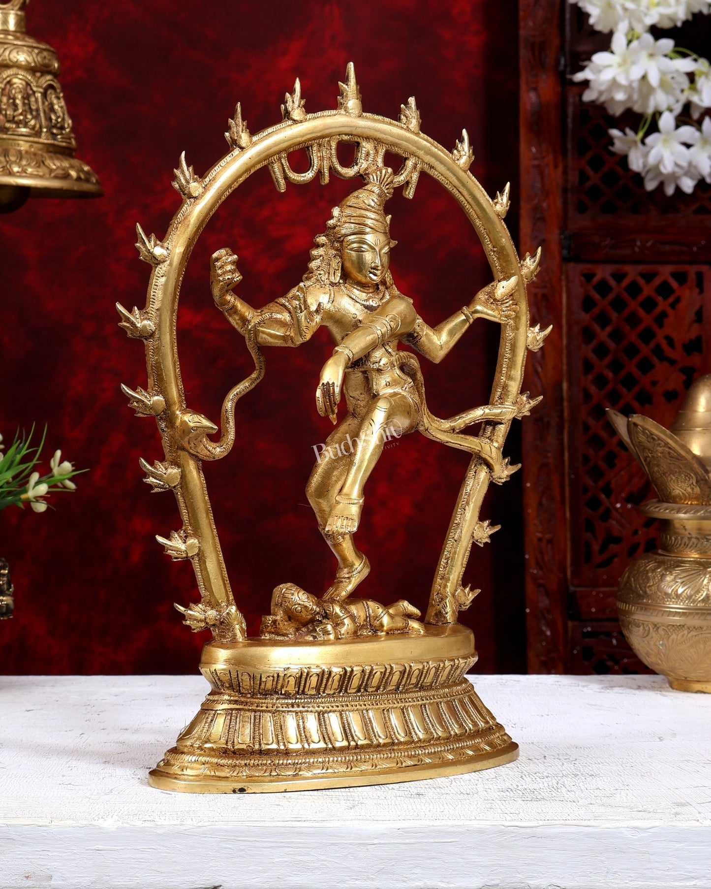 Brass Nataraja Idol with Oval Arch - 12.5 inch - Budhshiv.com