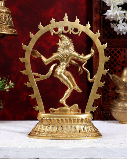 Brass Nataraja Idol with Oval Arch - 12.5 inch - Budhshiv.com