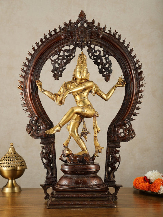 Brass Nataraja Statue - 26" Height dual tone - Budhshiv.com