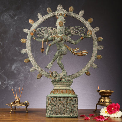 Brass Nataraja statue antique Patina - 23 inch - Budhshiv.com
