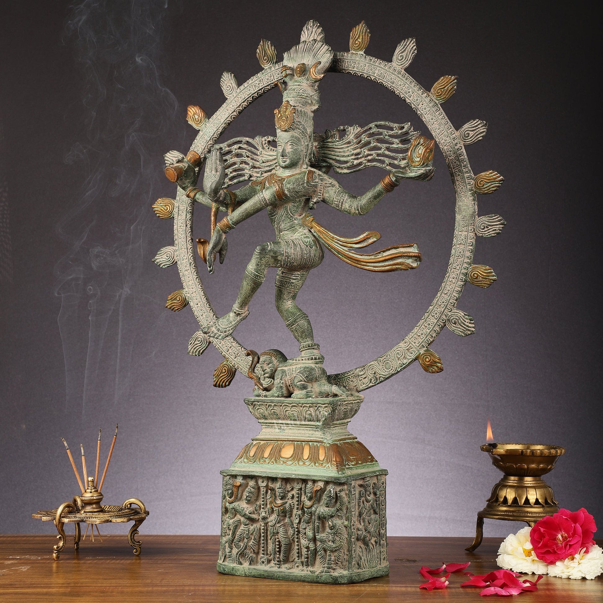 Brass Nataraja statue antique Patina - 23 inch - Budhshiv.com