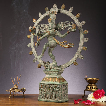Brass Nataraja statue antique Patina - 23 inch - Budhshiv.com