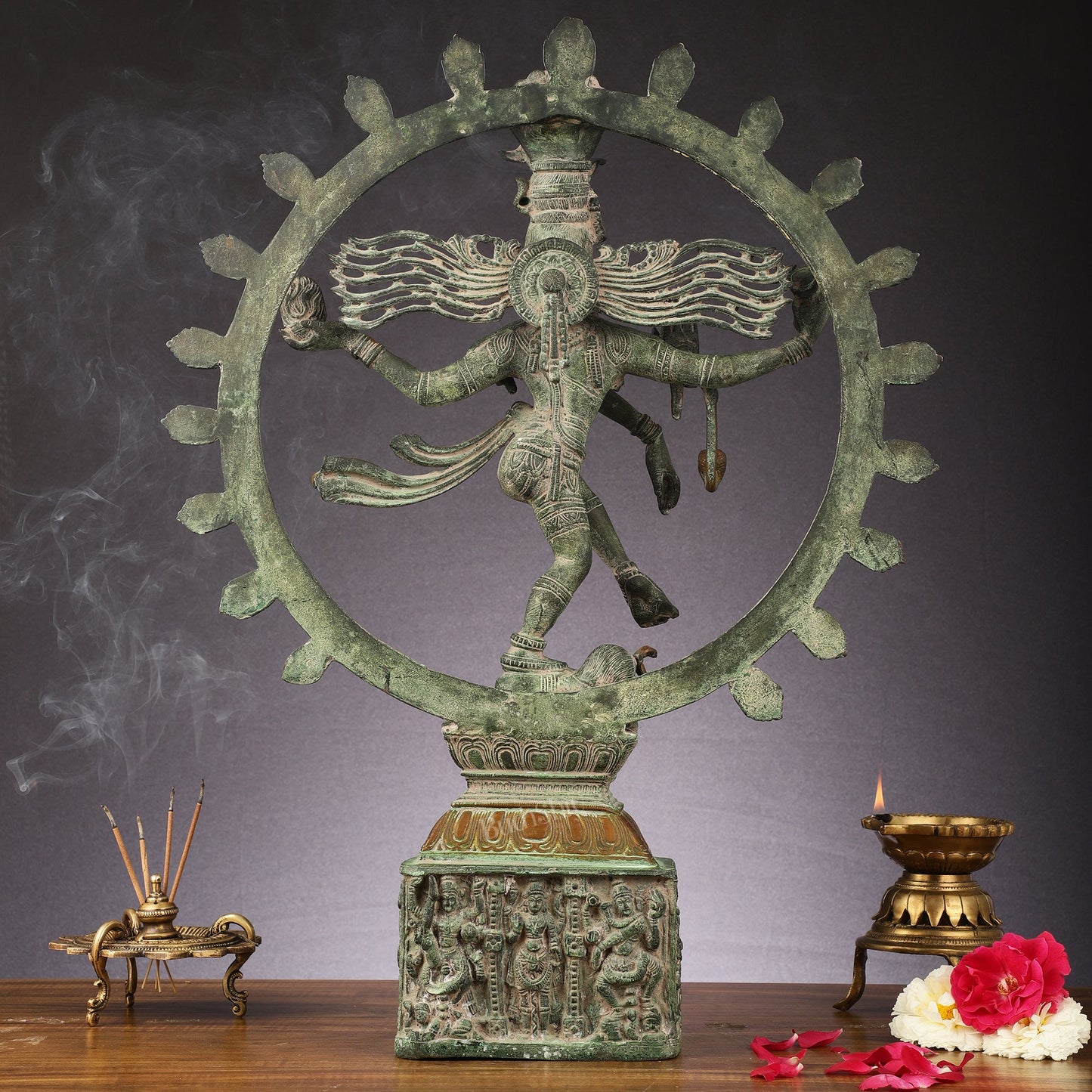 Brass Nataraja statue antique Patina - 23 inch - Budhshiv.com