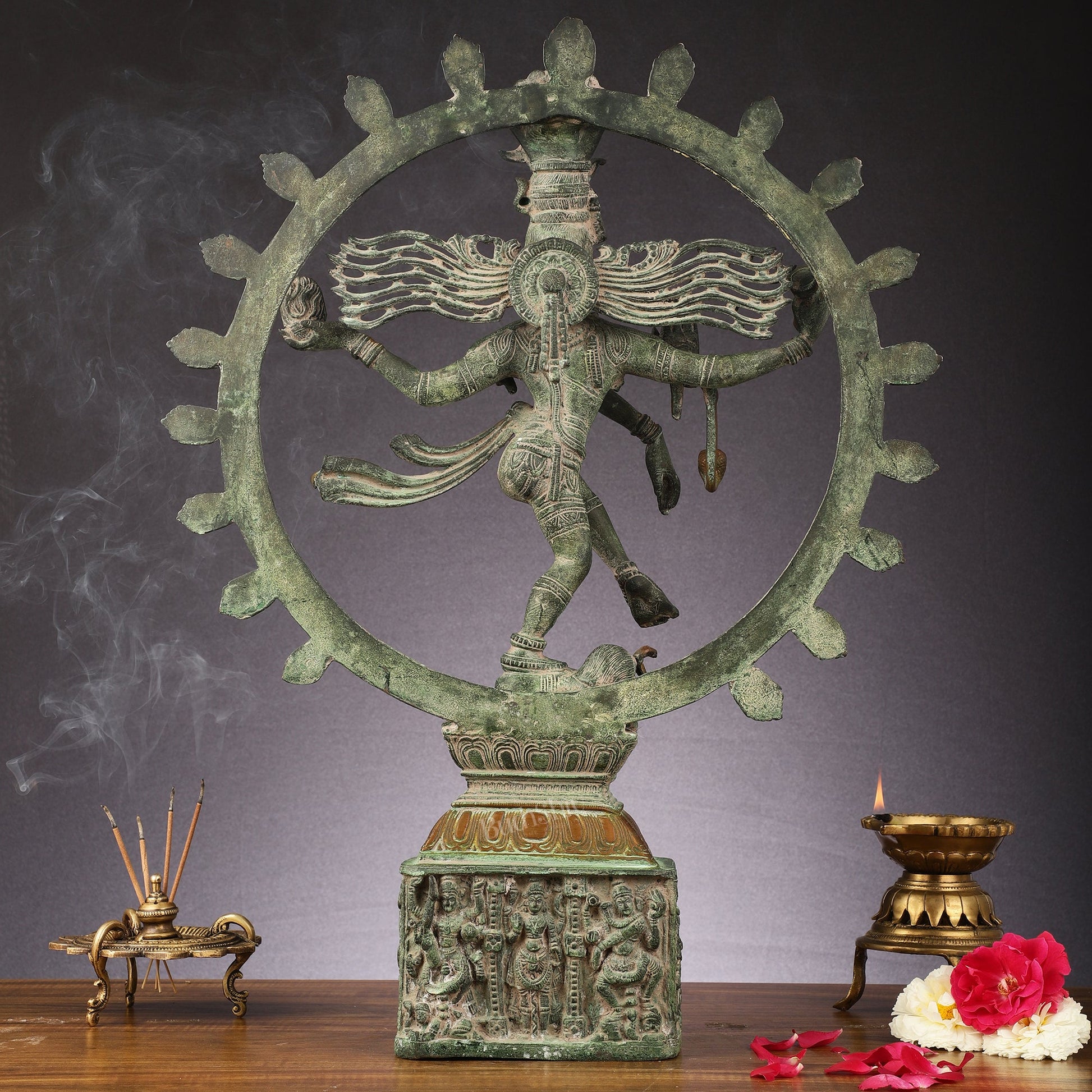 Brass Nataraja statue antique Patina - 23 inch - Budhshiv.com