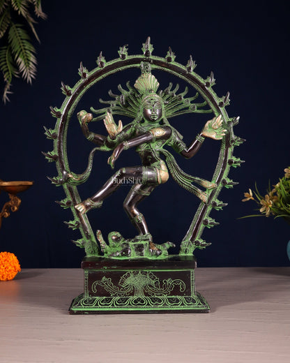 Brass Nataraja Statue – Black & Green Patina Tone 12" - Budhshiv.com