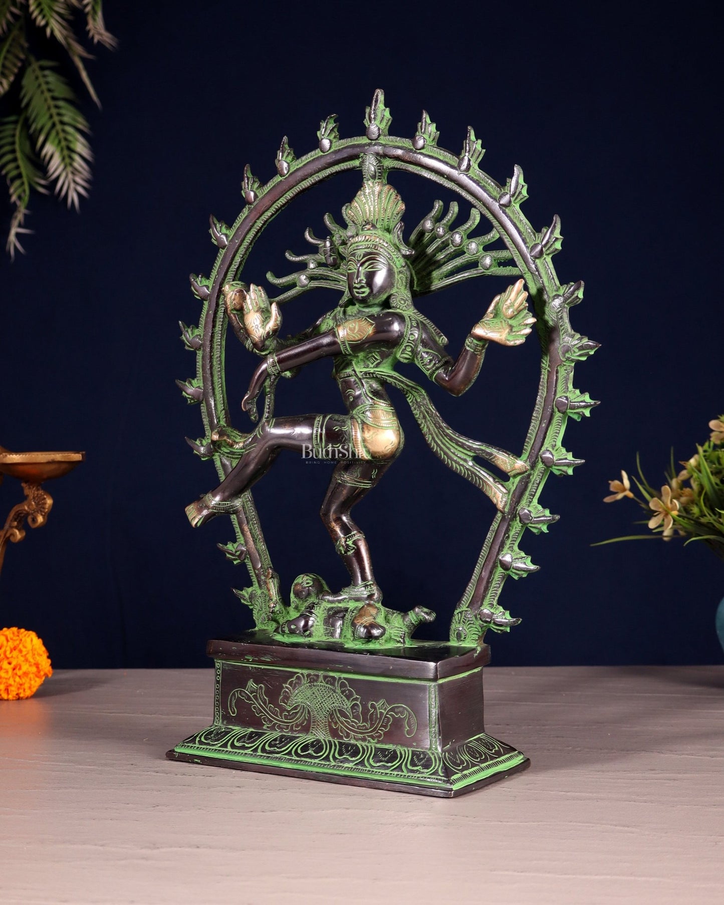 Brass Nataraja Statue – Black & Green Patina Tone 12" - Budhshiv.com