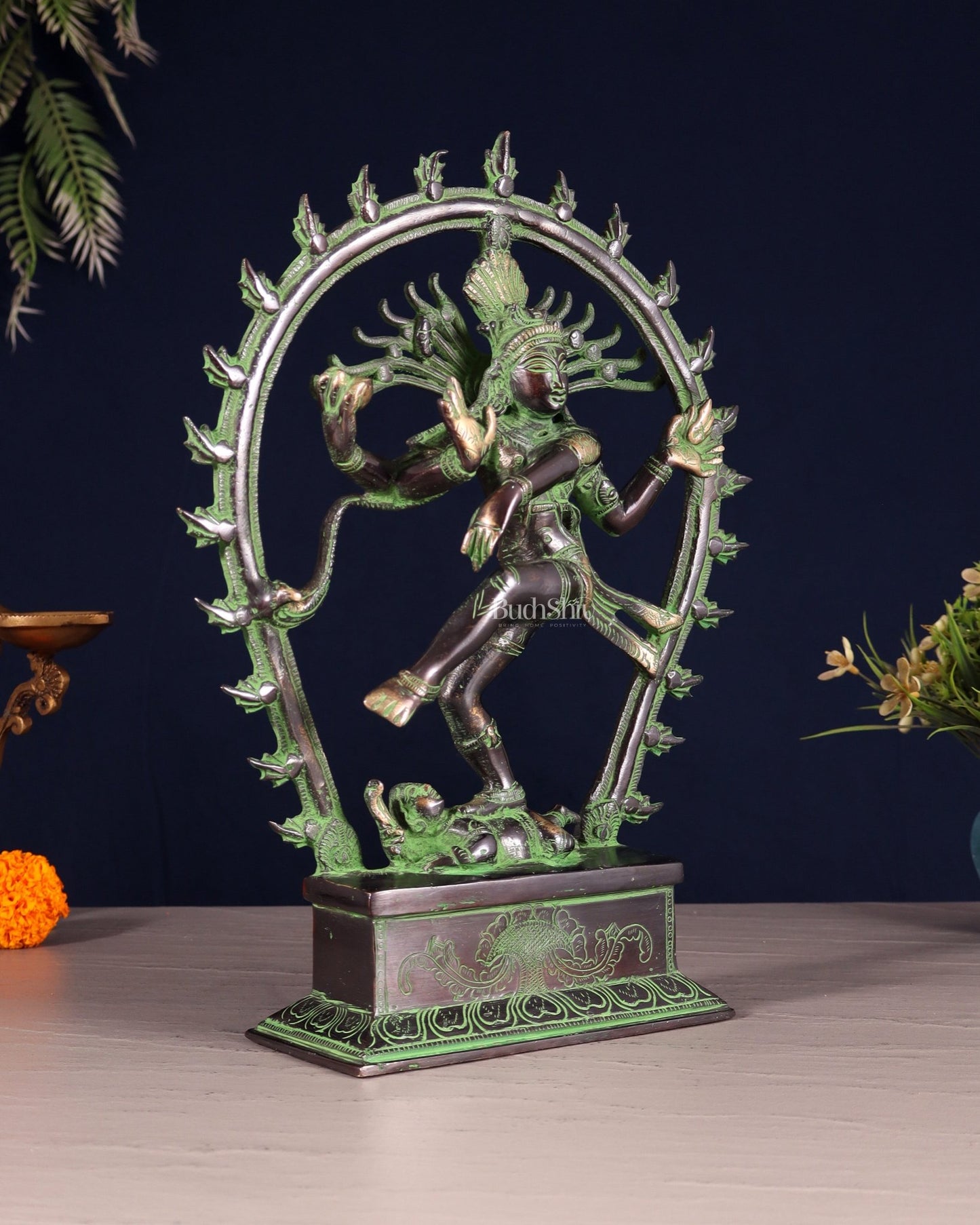 Brass Nataraja Statue – Black & Green Patina Tone 12" - Budhshiv.com